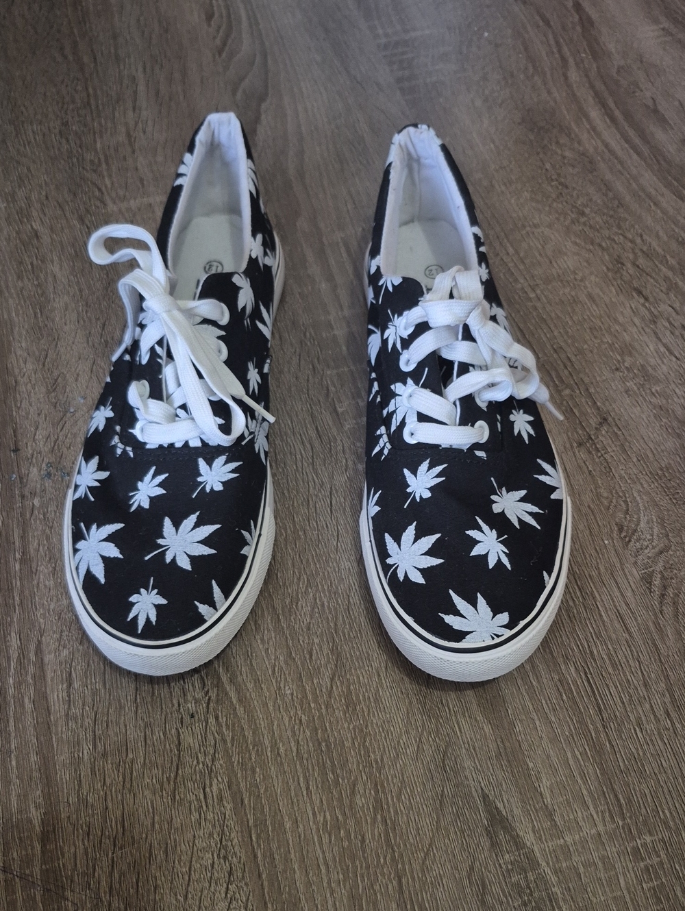 Men's Black Canvas Sneakers with White Leaf Print